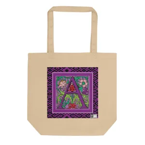 100% Organic Cotton Eco-Tote Featuring Decorative Lettering, “A”