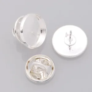 12mm Silver Plated Copper Cameo Brooch back,Tie Tac Clutch with 12mm Round Bezel Cup,sold 50pcs per pkg
