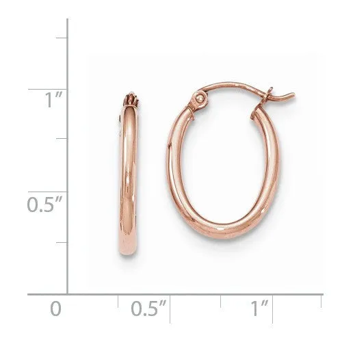 14 Karat Rose Gold 2mm Oval Hoop Earrings