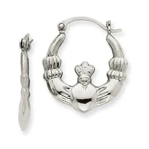 14 Karat White Gold Claddagh Hoop Earrings