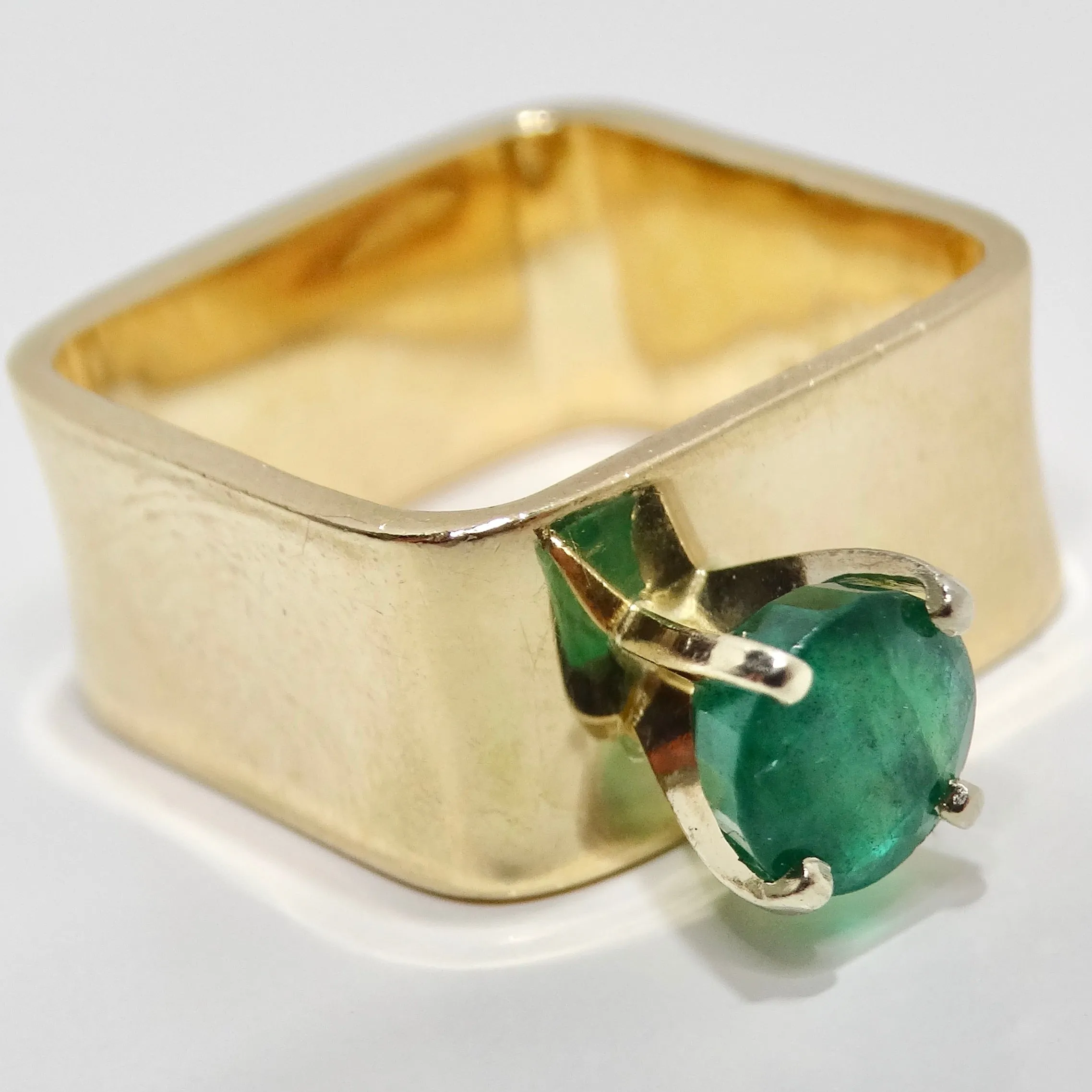 14K Gold Colombian Emerald Square Cocktail Ring
