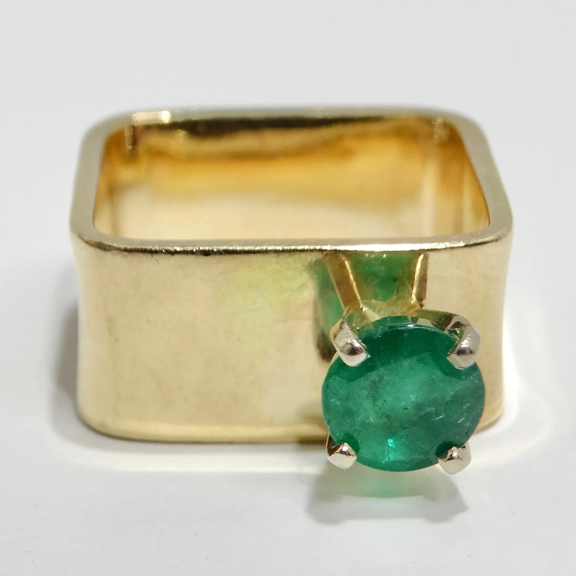14K Gold Colombian Emerald Square Cocktail Ring
