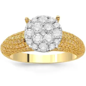 14K Solid Yellow Gold Womens Diamond Cocktail Ring 1.25 Ctw