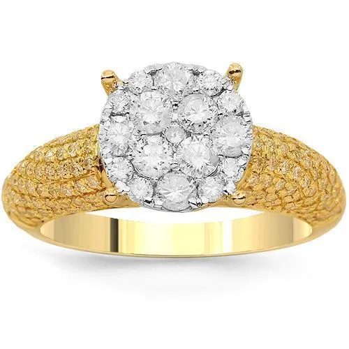 14K Solid Yellow Gold Womens Diamond Cocktail Ring 1.25 Ctw