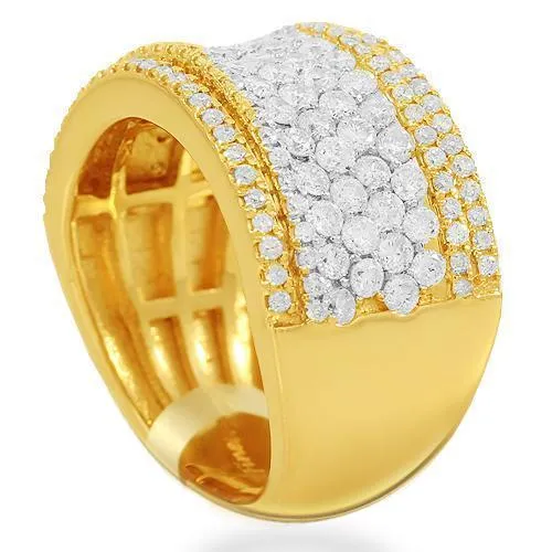 14K Solid Yellow Gold Womens Diamond Cocktail Ring 1.92 Ctw