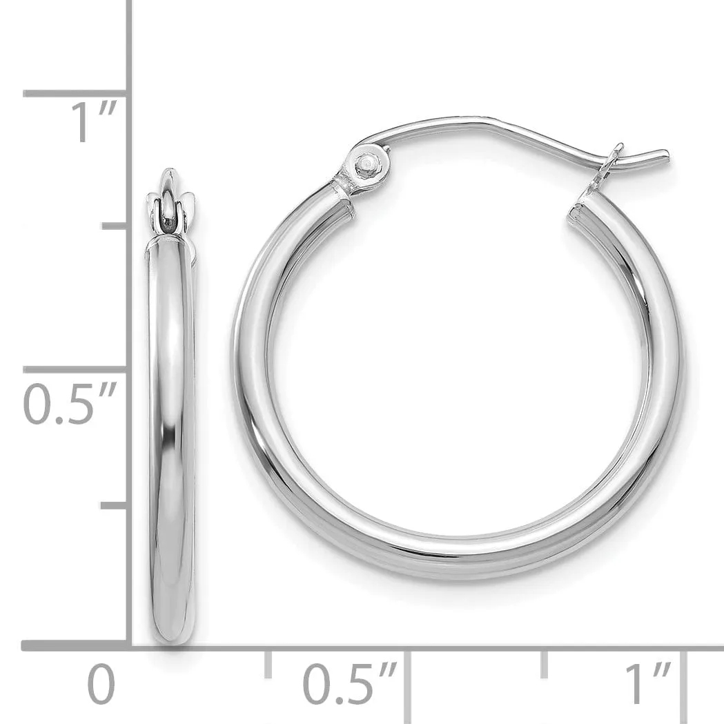 14k White Gold 2MM Round Hoop Earrings