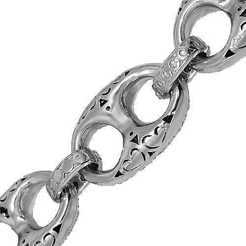 14k White Gold Mens Diamond Mariner Link Chain 76.65 Ctw