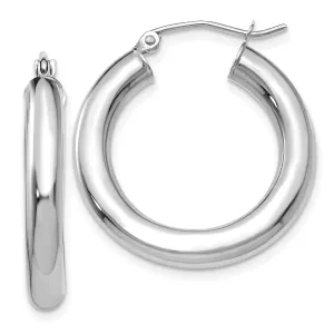 14k White Gold Polished 4MM Lightweight Round Hoop