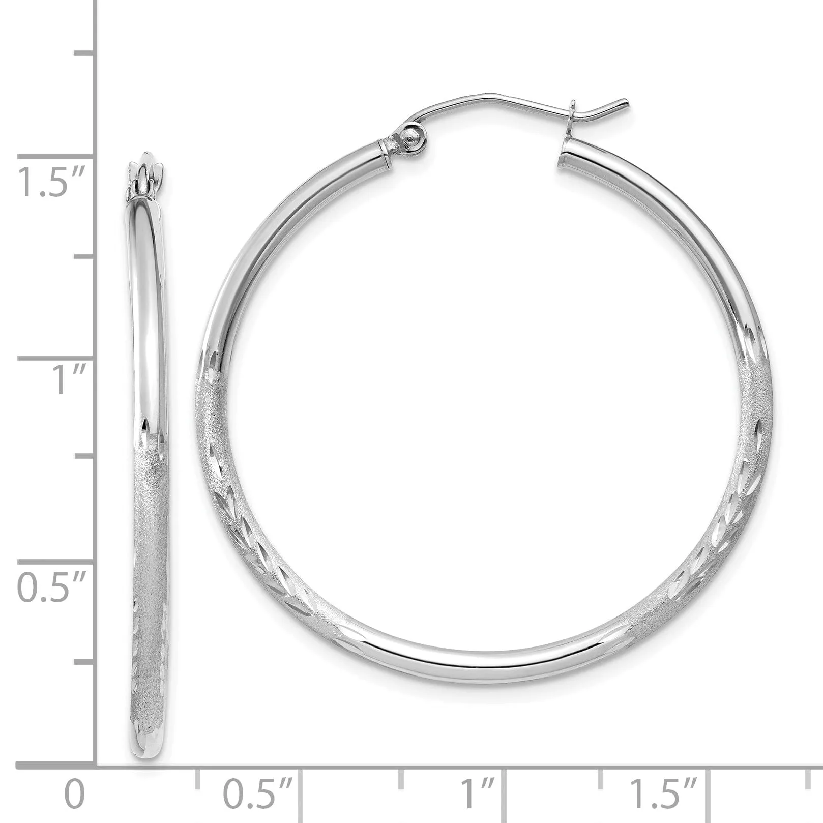 14k White Gold Satin Diamond Cut 2MM Round Hoop