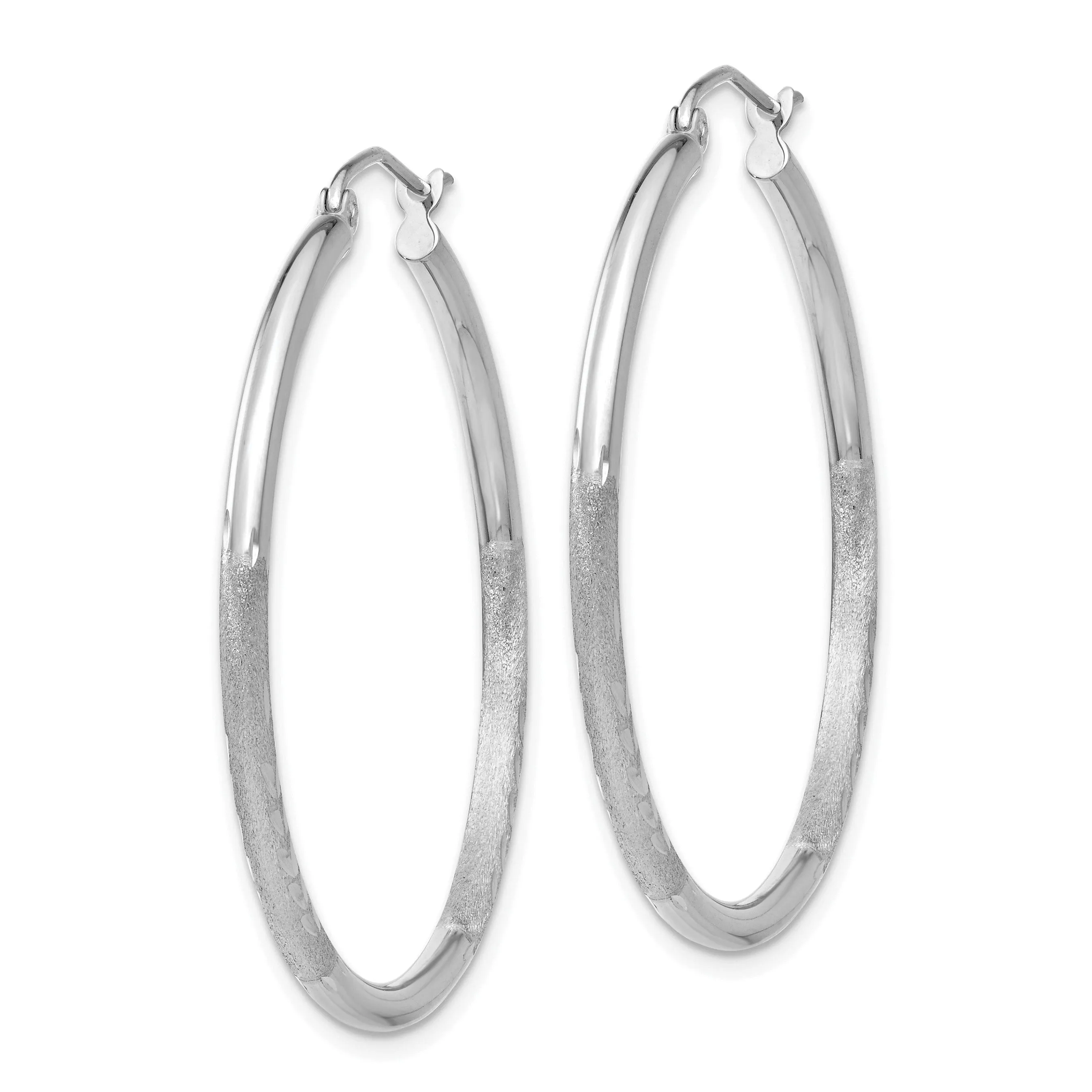 14k White Gold Satin Diamond Cut 2MM Round Hoop