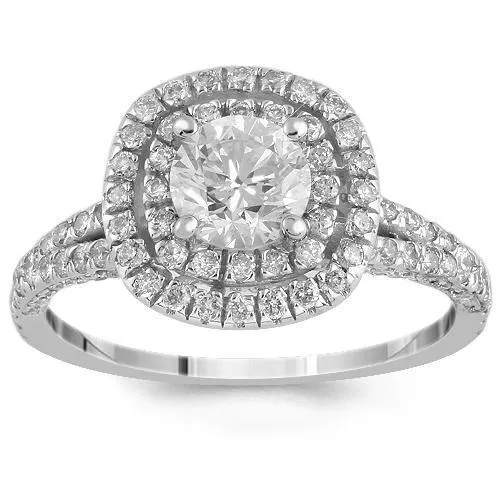 14K White Solid Gold GIA Certified Diamond Engagement Ring 1.60 Ctw