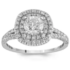 14K White Solid Gold GIA Certified Diamond Engagement Ring 1.60 Ctw