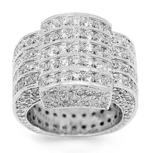 14K White Solid Gold Mens Diamond Ring 13.90 Ctw