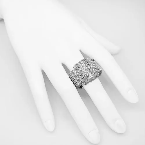 14K White Solid Gold Mens Diamond Ring 13.90 Ctw