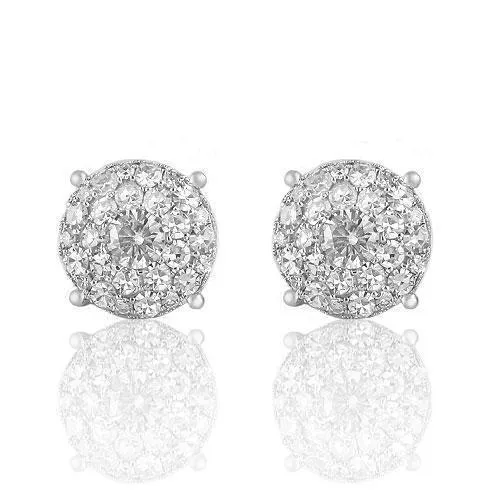 14K White Solid Gold Round Cut  Diamond Cluster Earrings 4.00 Ctw