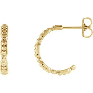 14K Yellow Beaded Hoop Earrings