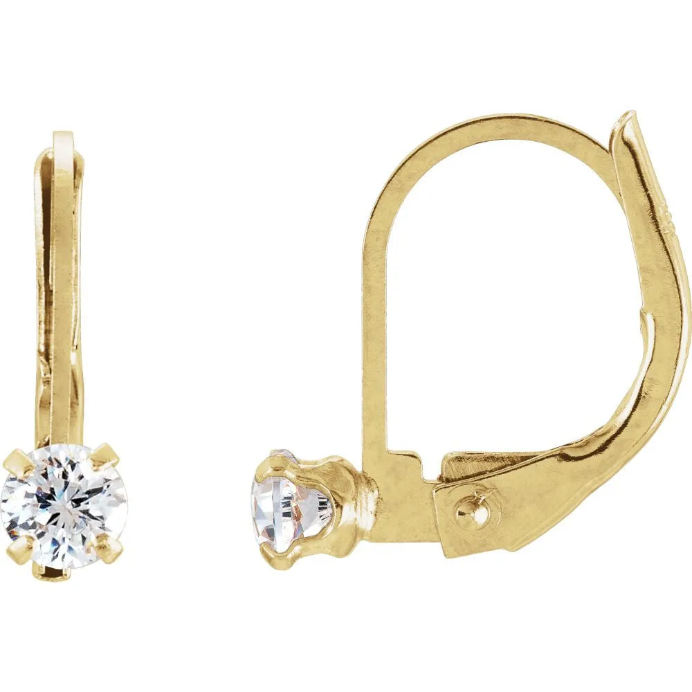 14k Yellow Gold Cubic Zirconia Youth Lever Back Earrings