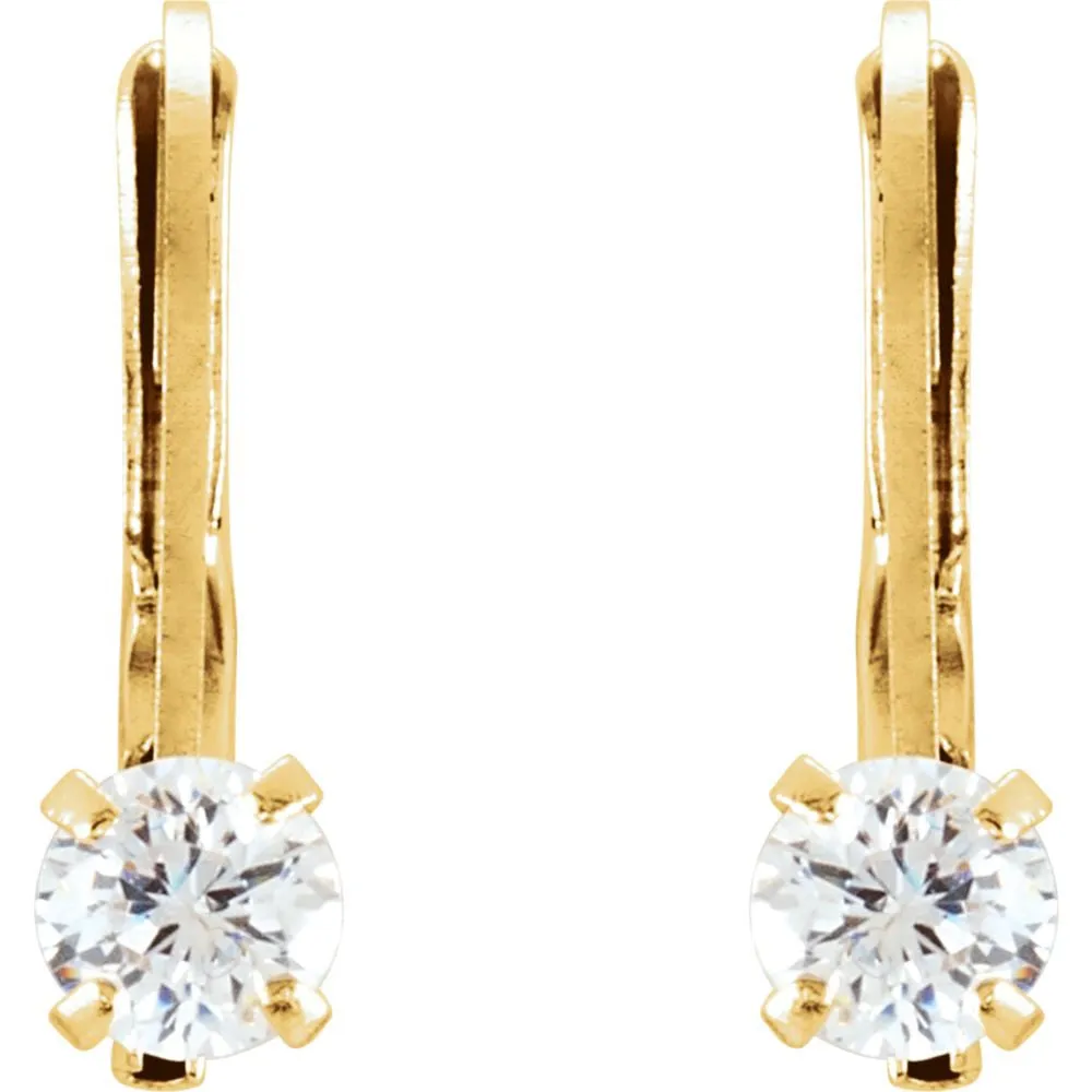 14k Yellow Gold Cubic Zirconia Youth Lever Back Earrings