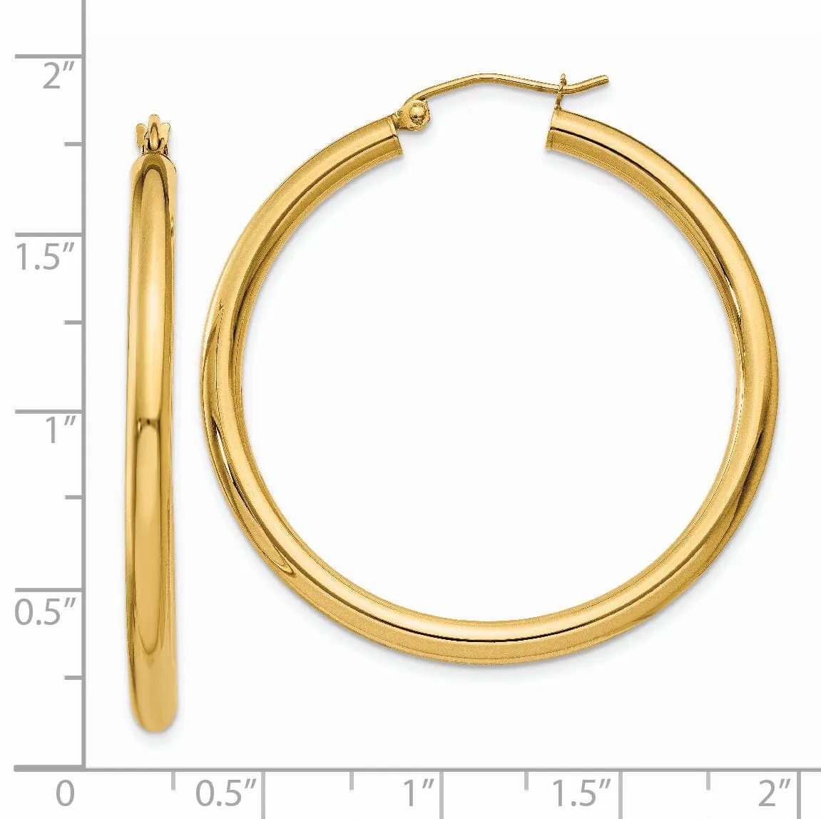 14k Yellow Gold Polished 3MM Round Hoop Earrings