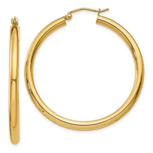 14k Yellow Gold Polished 3MM Round Hoop Earrings