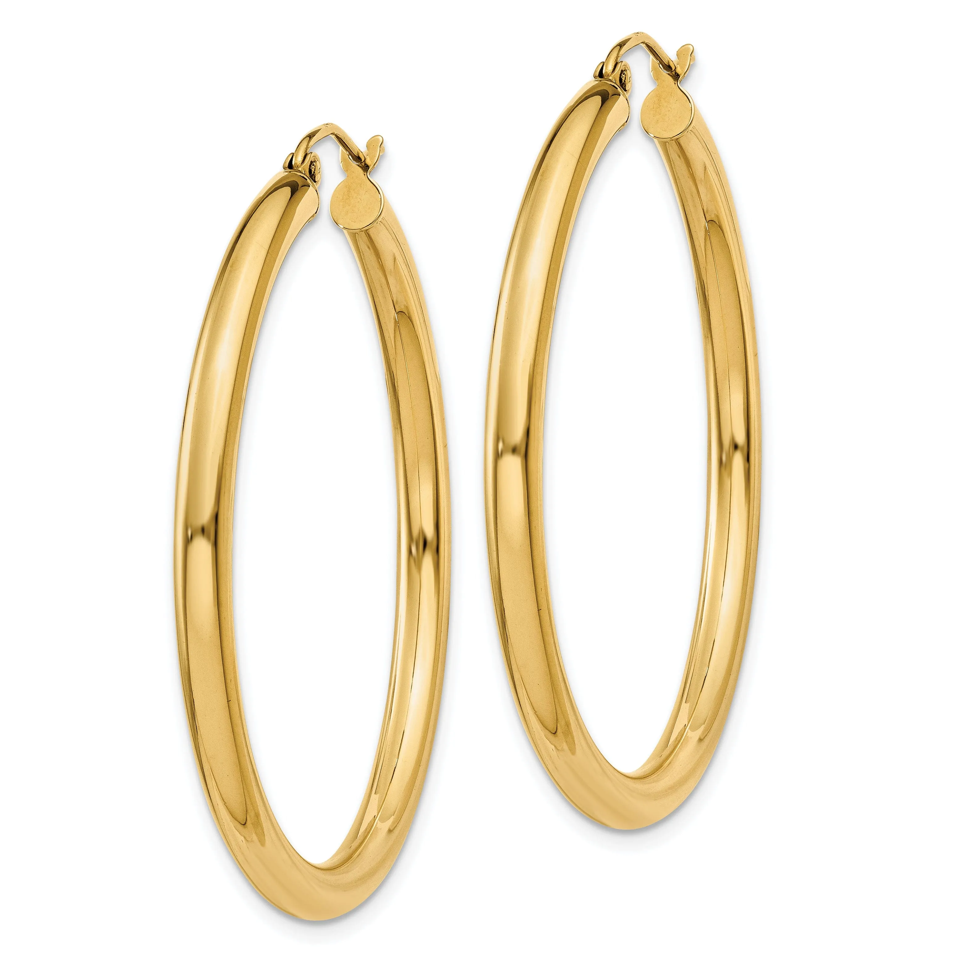 14k Yellow Gold Polished 3MM Round Hoop Earrings