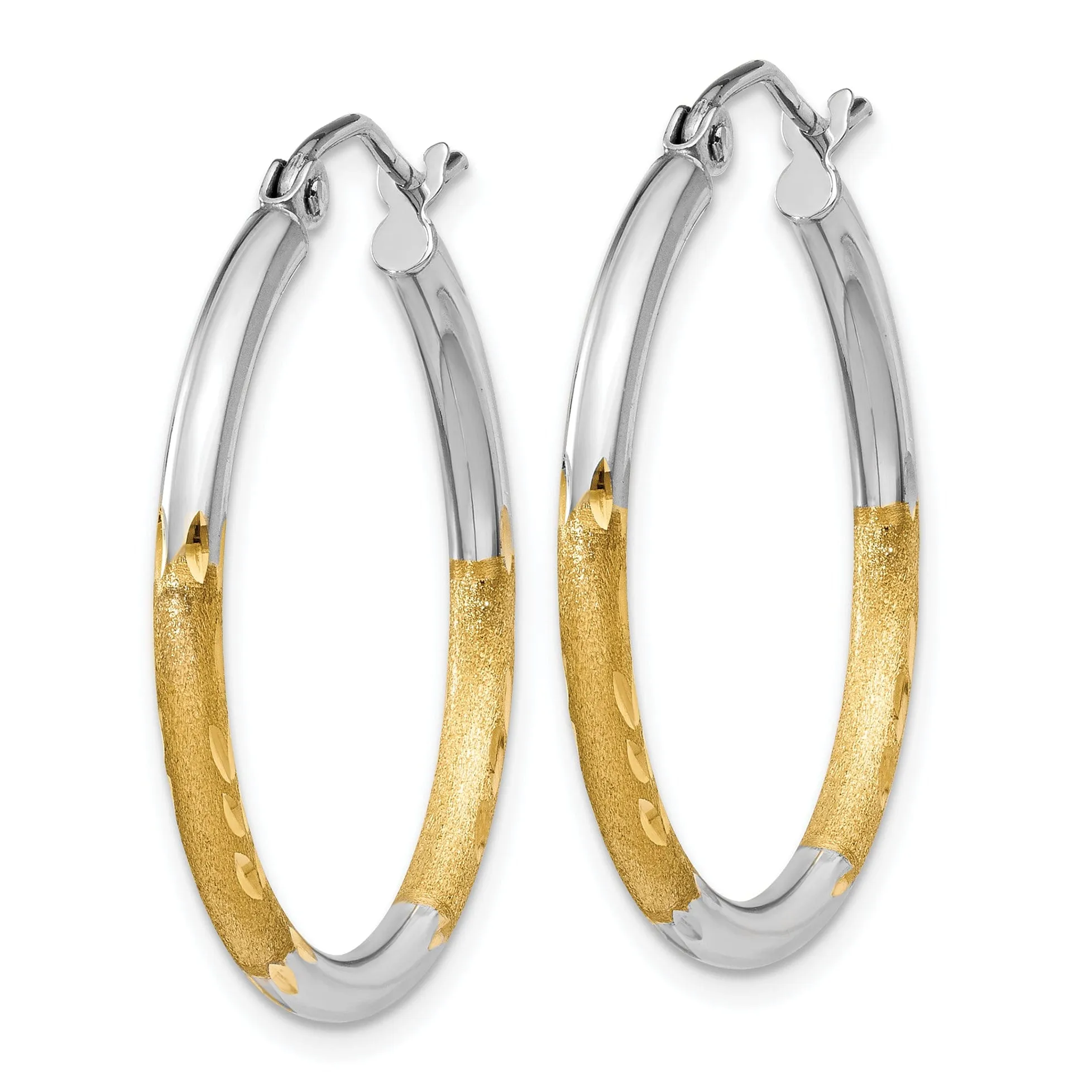 14k Yellow Gold Rhodium 2MM Satin D.C Hoop Earring