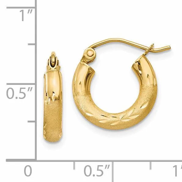 14k Yellow Gold Satin D.C 3MM Round Tube Earrings