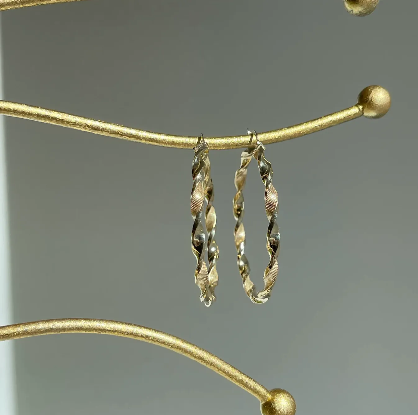 14KT Yellow Gold Satin   Shiny Twisted Tube Hoop Earrings 39mm