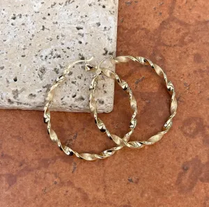 14KT Yellow Gold Satin   Shiny Twisted Tube Hoop Earrings 39mm