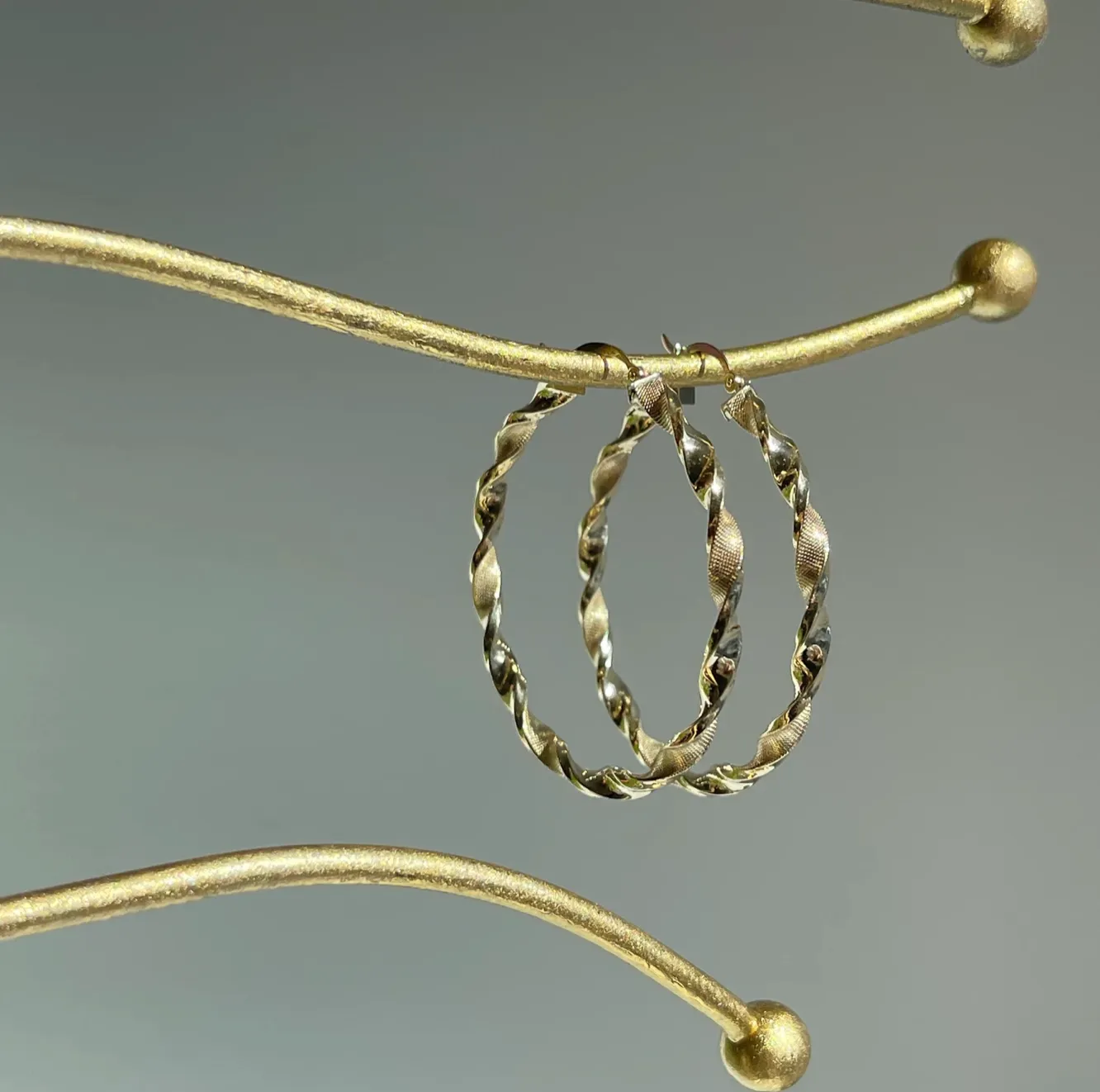 14KT Yellow Gold Satin   Shiny Twisted Tube Hoop Earrings 39mm