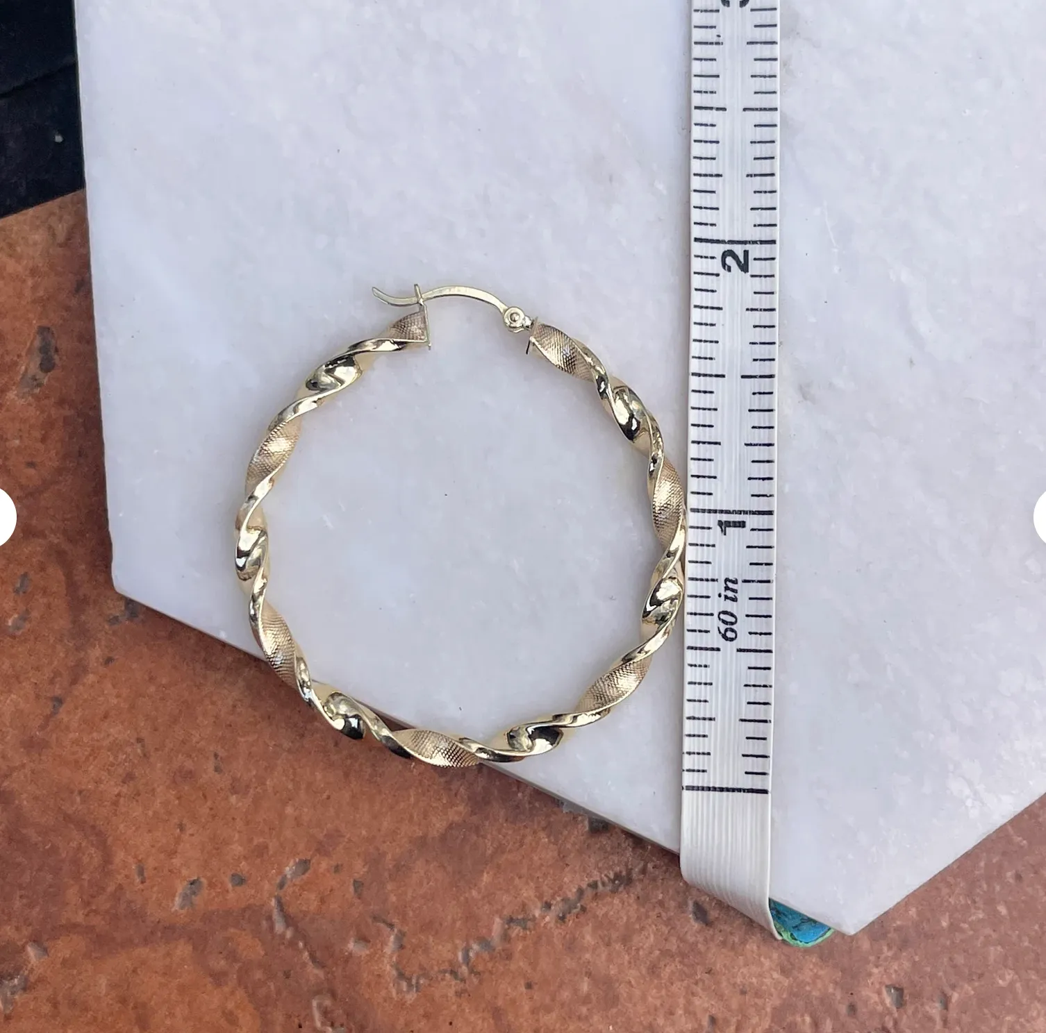 14KT Yellow Gold Satin   Shiny Twisted Tube Hoop Earrings 39mm
