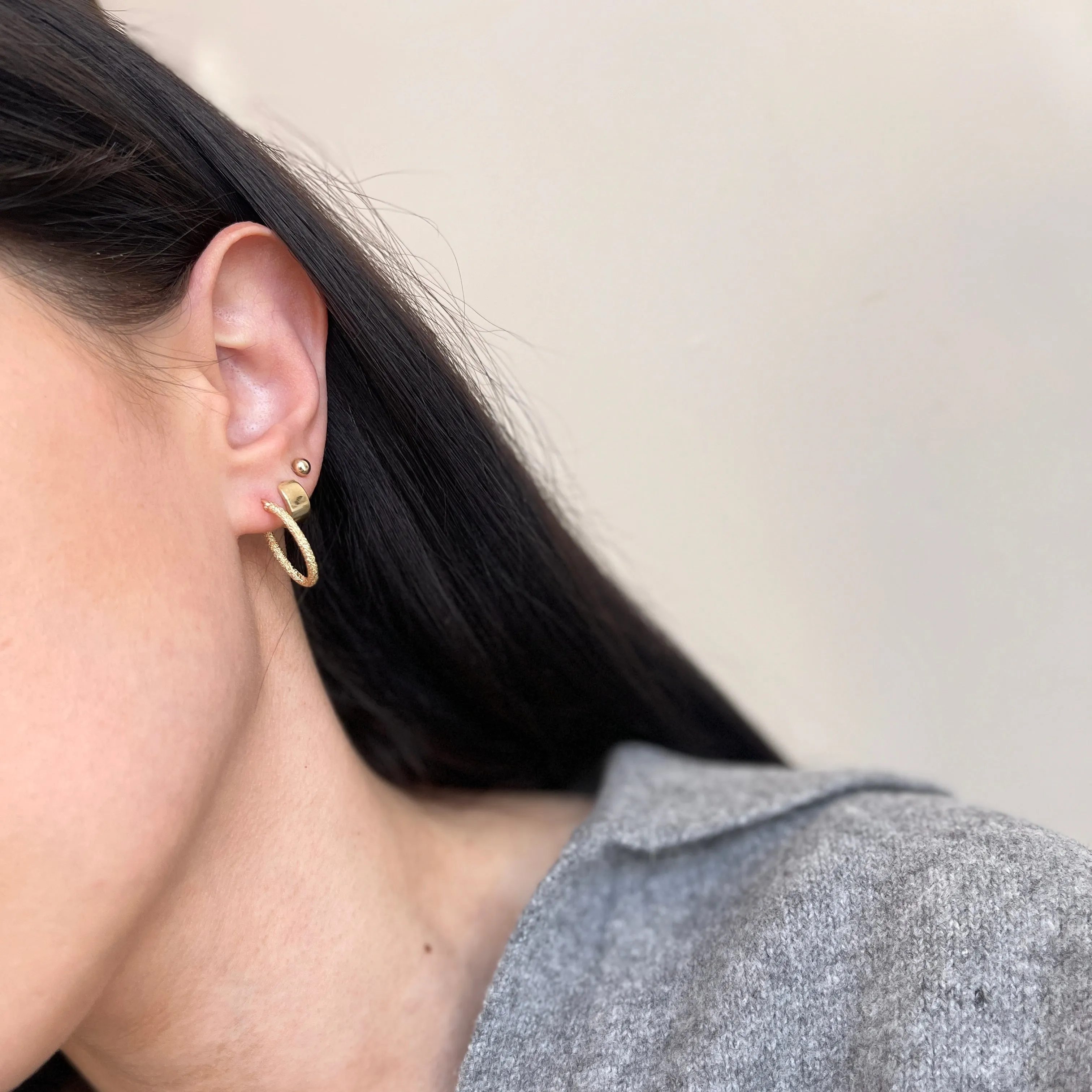 14KT Yellow Gold Textured Matte Round Hoop Earrings 20mm