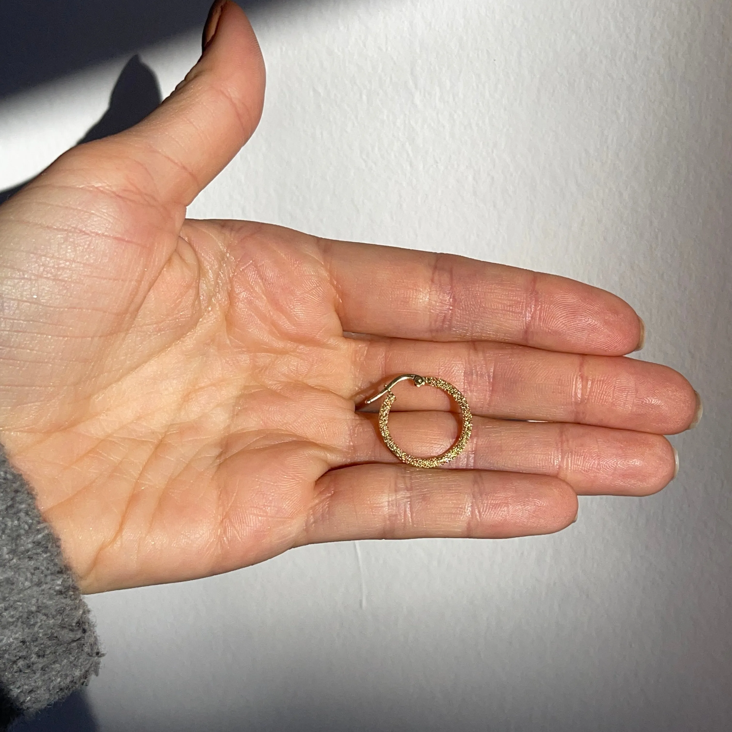 14KT Yellow Gold Textured Matte Round Hoop Earrings 20mm