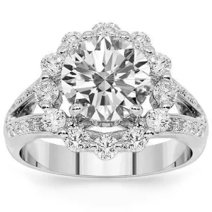 18K White Solid Gold Diamond Engagement Ring 3.55 Ctw