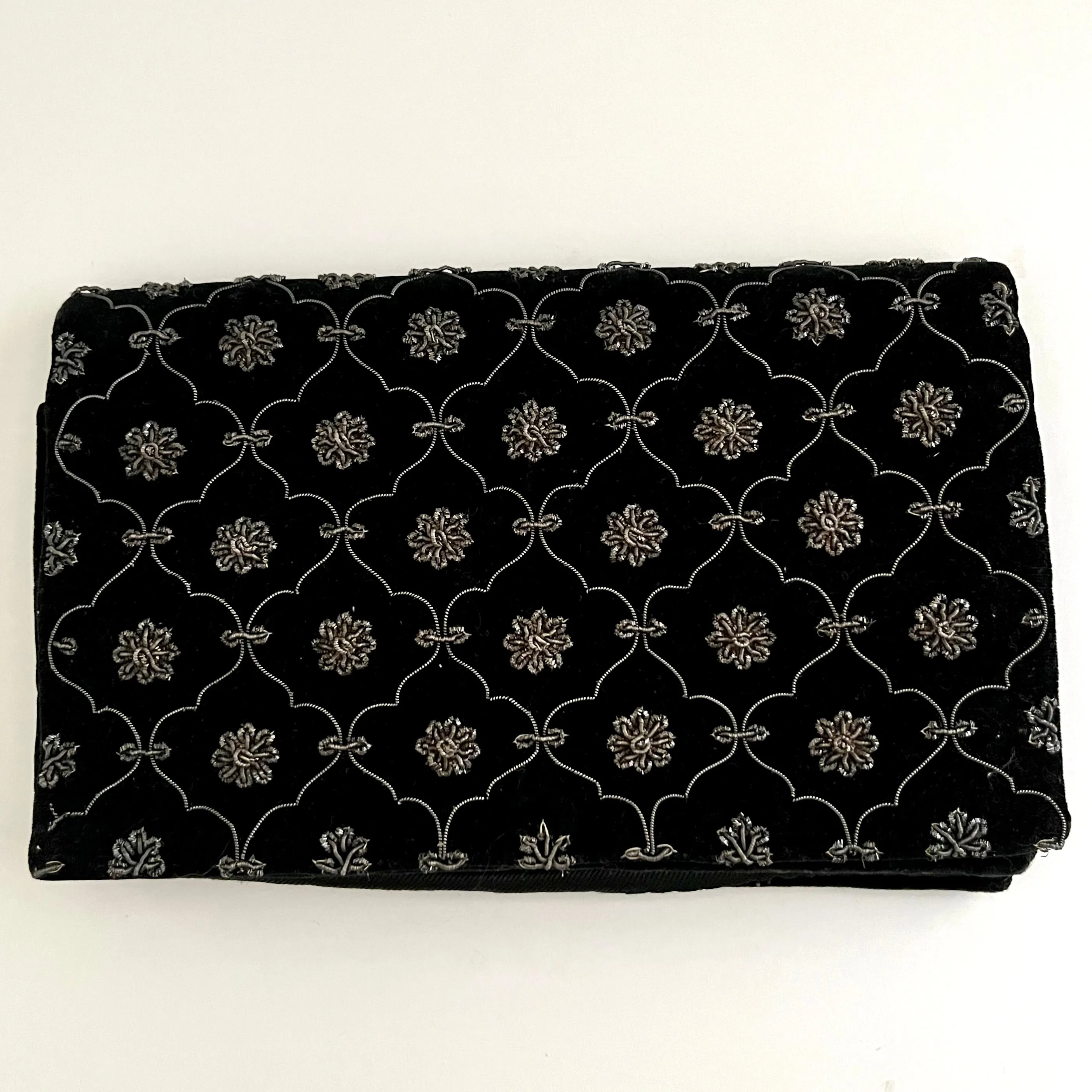 1950s Jagat Black Velvet Gold & Silver Embroidered Clutch
