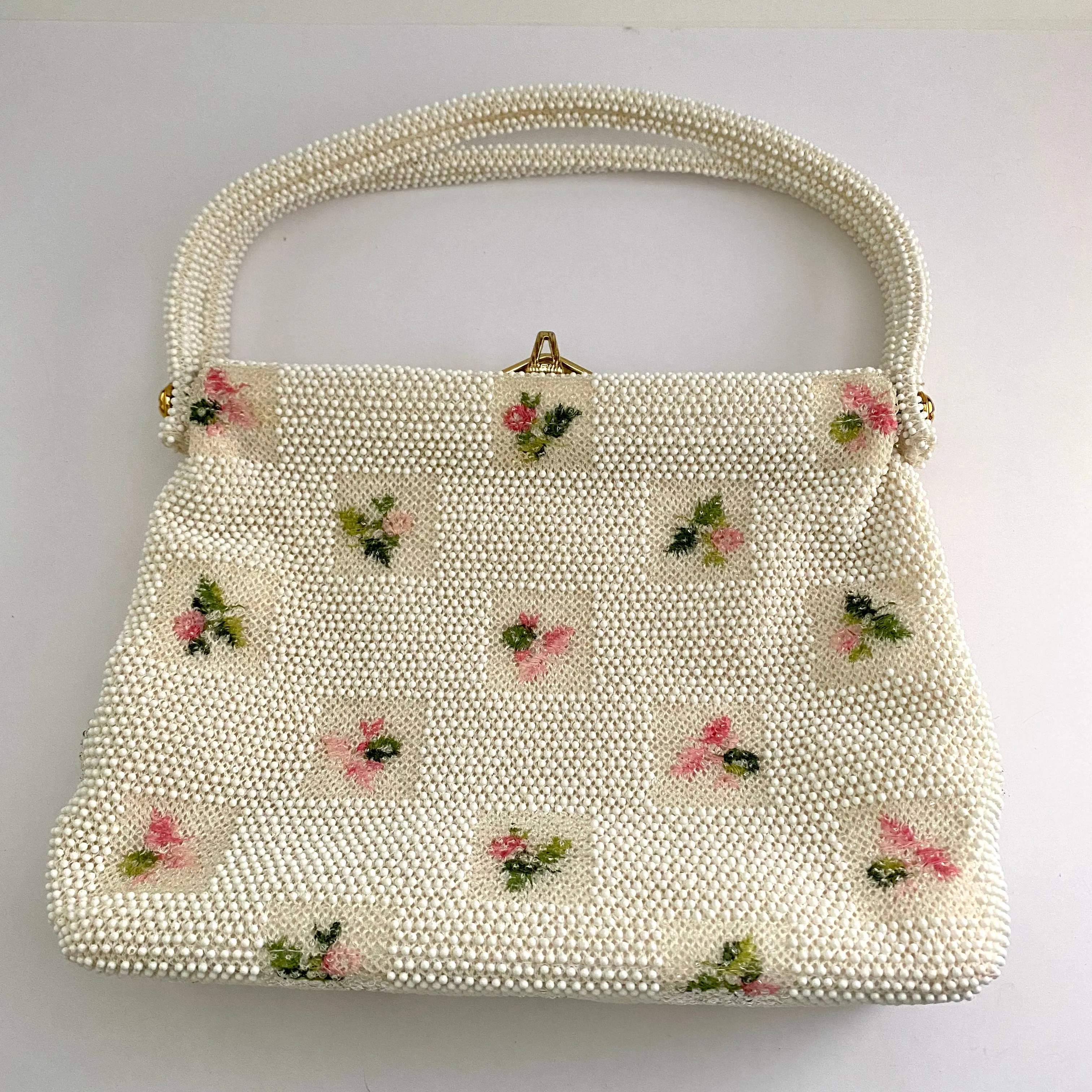 1950s Pink Flower Lumured Handbag