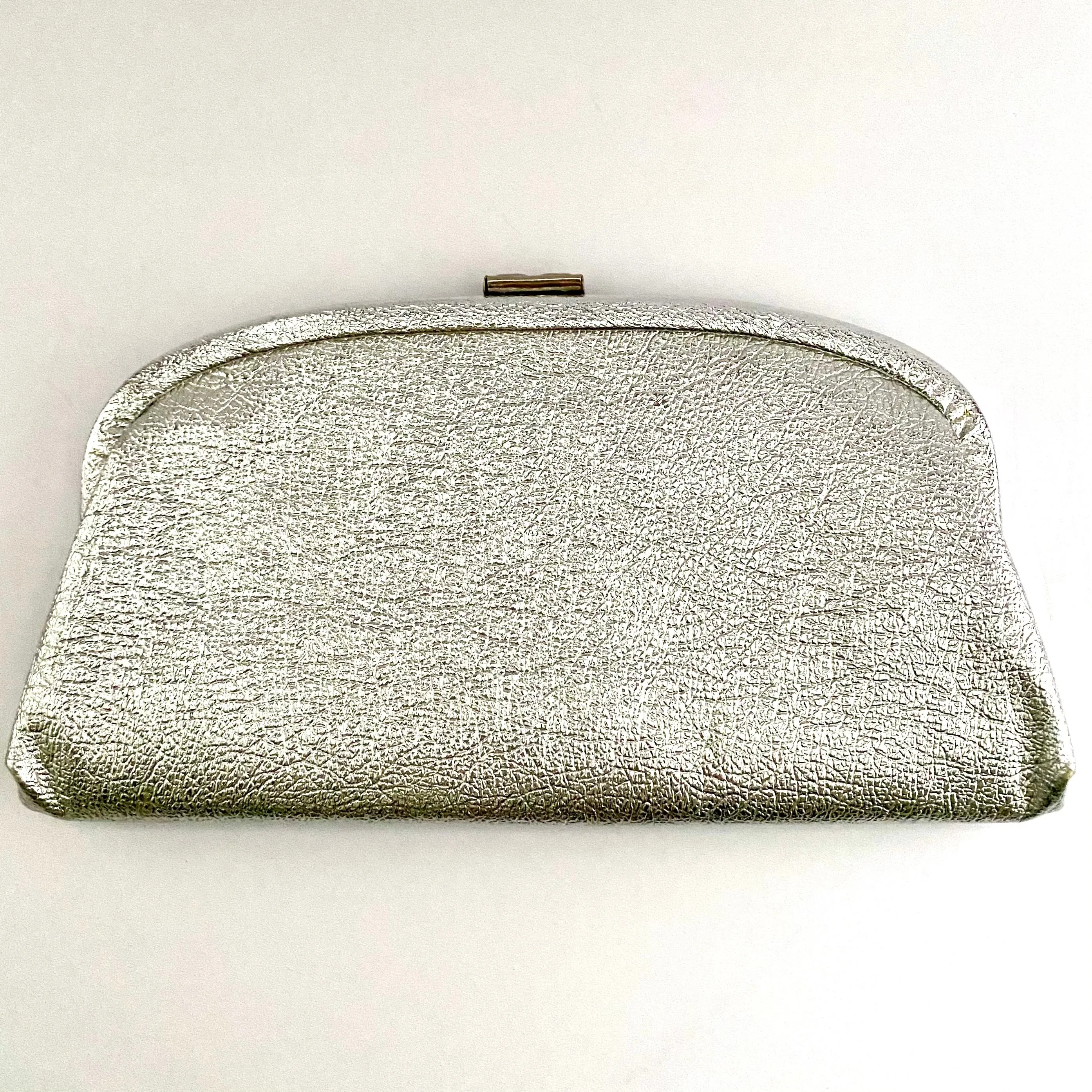 1960s Silver Vinyl Clutch With An Optional Chain Handle