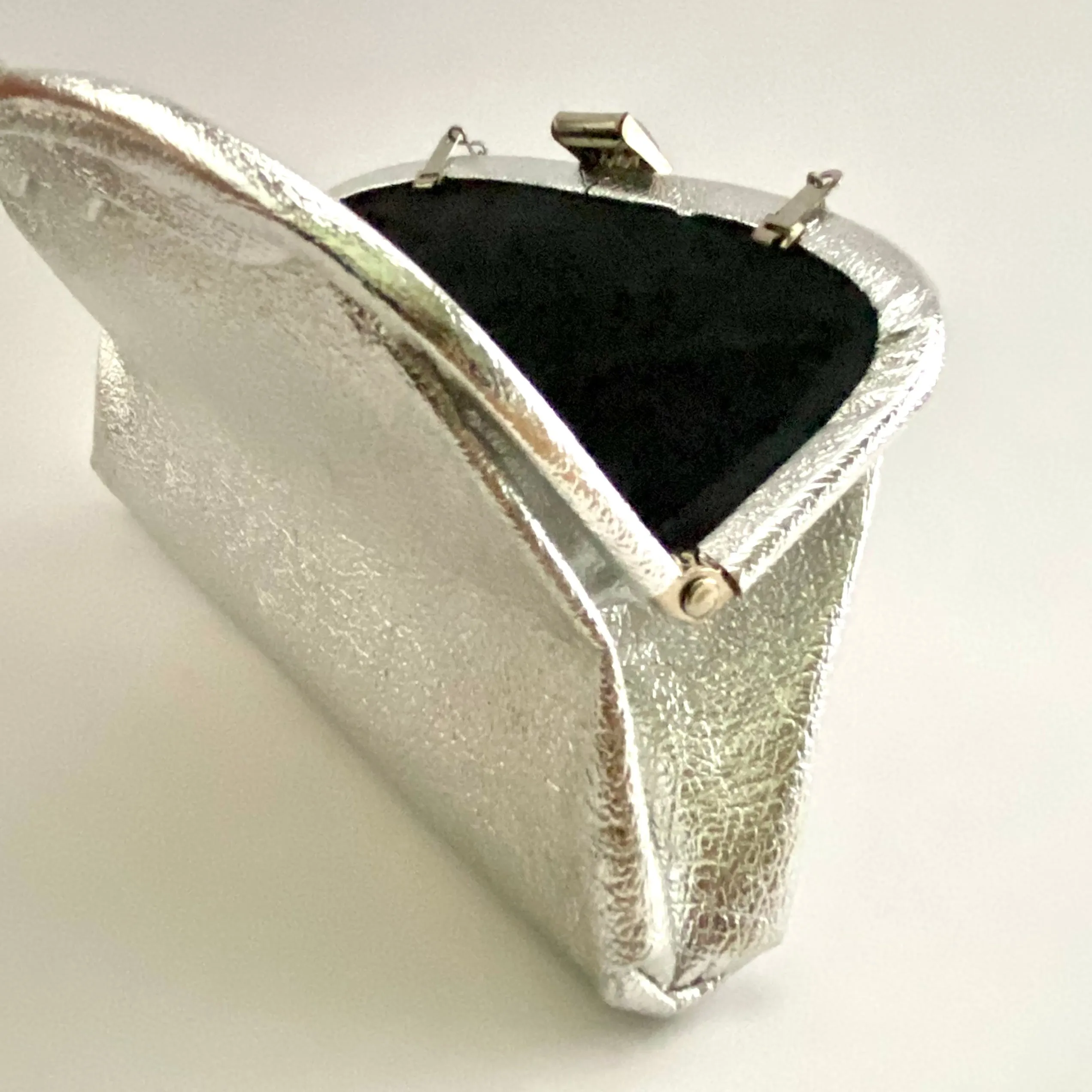 1960s Silver Vinyl Clutch With An Optional Chain Handle