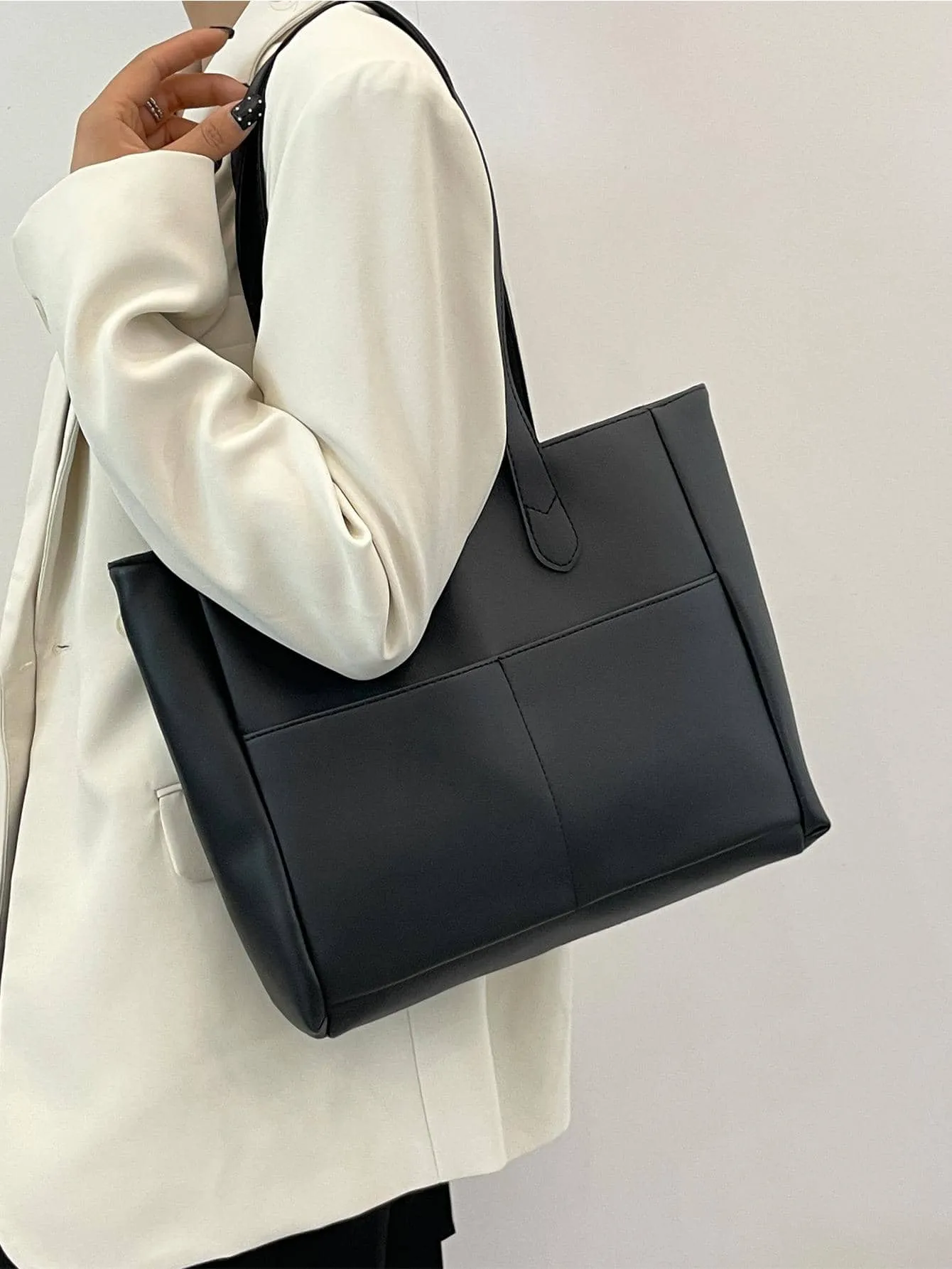 1pc Large Capacity Pu Leather Tote Bag