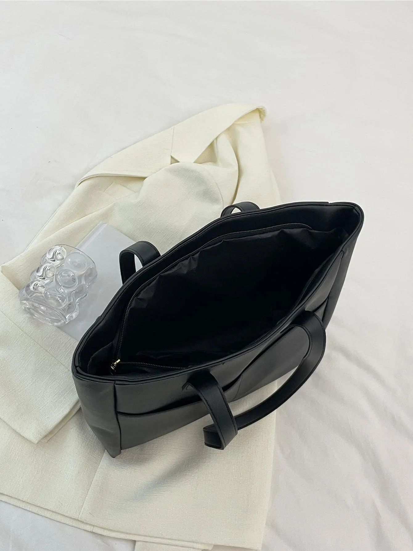 1pc Large Capacity Pu Leather Tote Bag