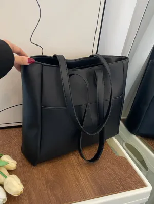 1pc Large Capacity Pu Leather Tote Bag