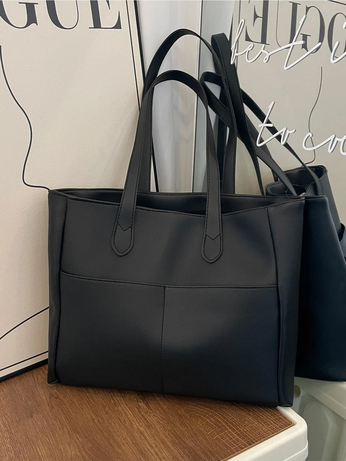 1pc Large Capacity Pu Leather Tote Bag