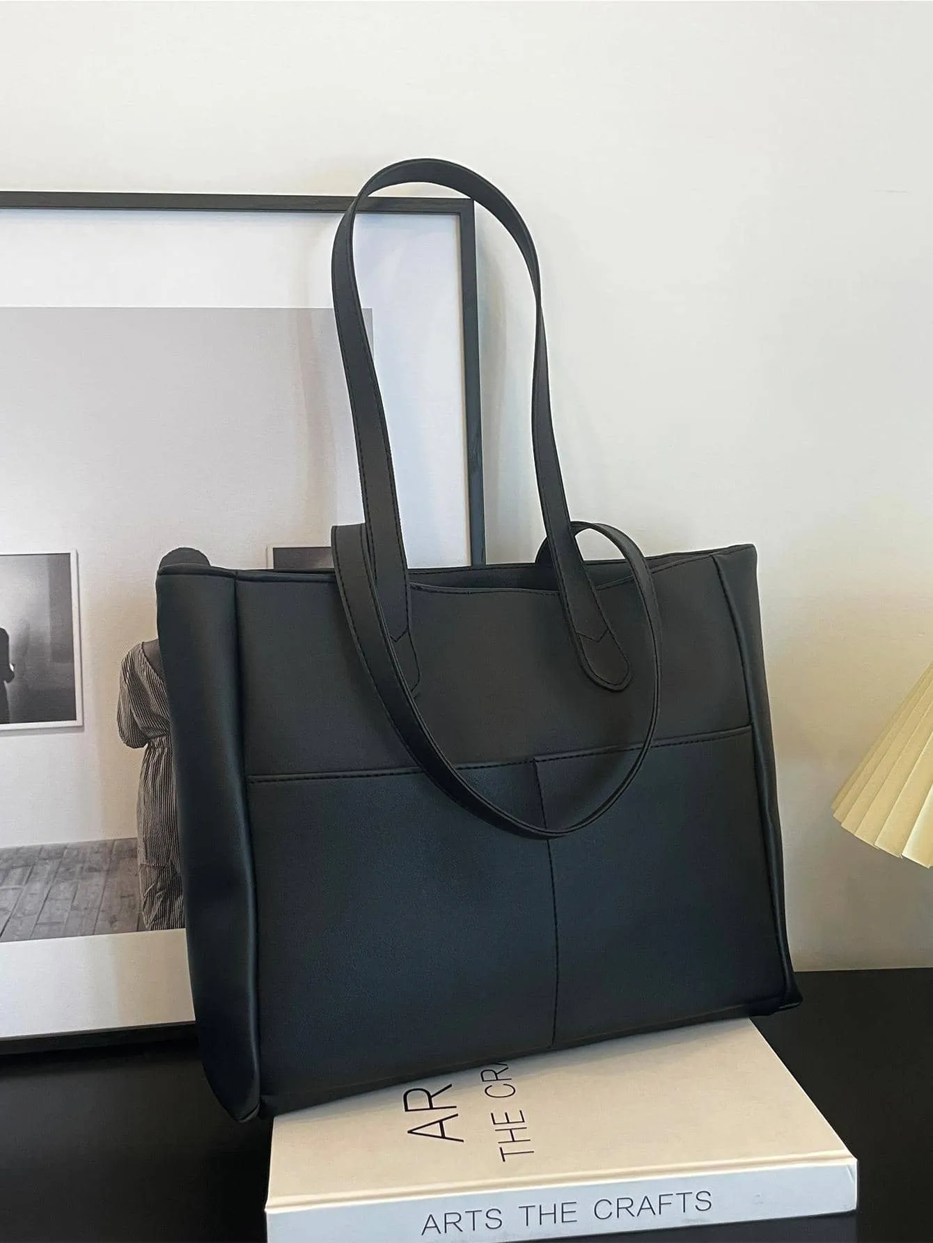 1pc Large Capacity Pu Leather Tote Bag