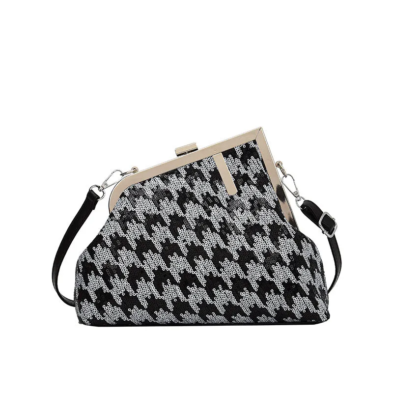 2023Sequined Irregular Houndstooth Small Square Bag Shoulder Messenger BaginsWomen's Clipped Button Women's Bag Fashion Underarm Bag