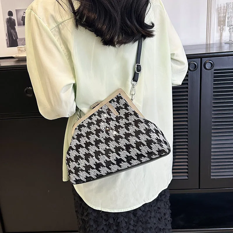 2023Sequined Irregular Houndstooth Small Square Bag Shoulder Messenger BaginsWomen's Clipped Button Women's Bag Fashion Underarm Bag