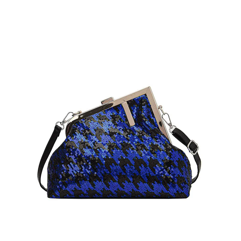 2023Sequined Irregular Houndstooth Small Square Bag Shoulder Messenger BaginsWomen's Clipped Button Women's Bag Fashion Underarm Bag