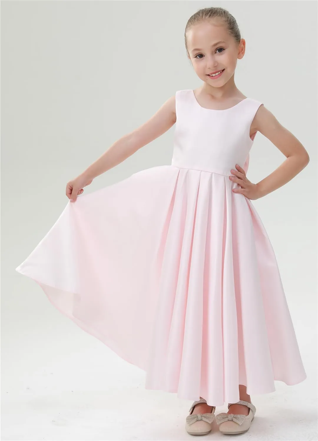 2Bunnies Girls' Satin Bow-Knot Sleeveless Maxi Dress
