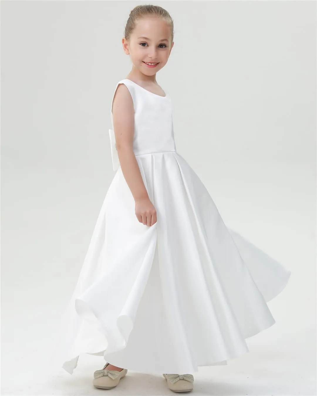 2Bunnies Girls' Satin Bow-Knot Sleeveless Maxi Dress