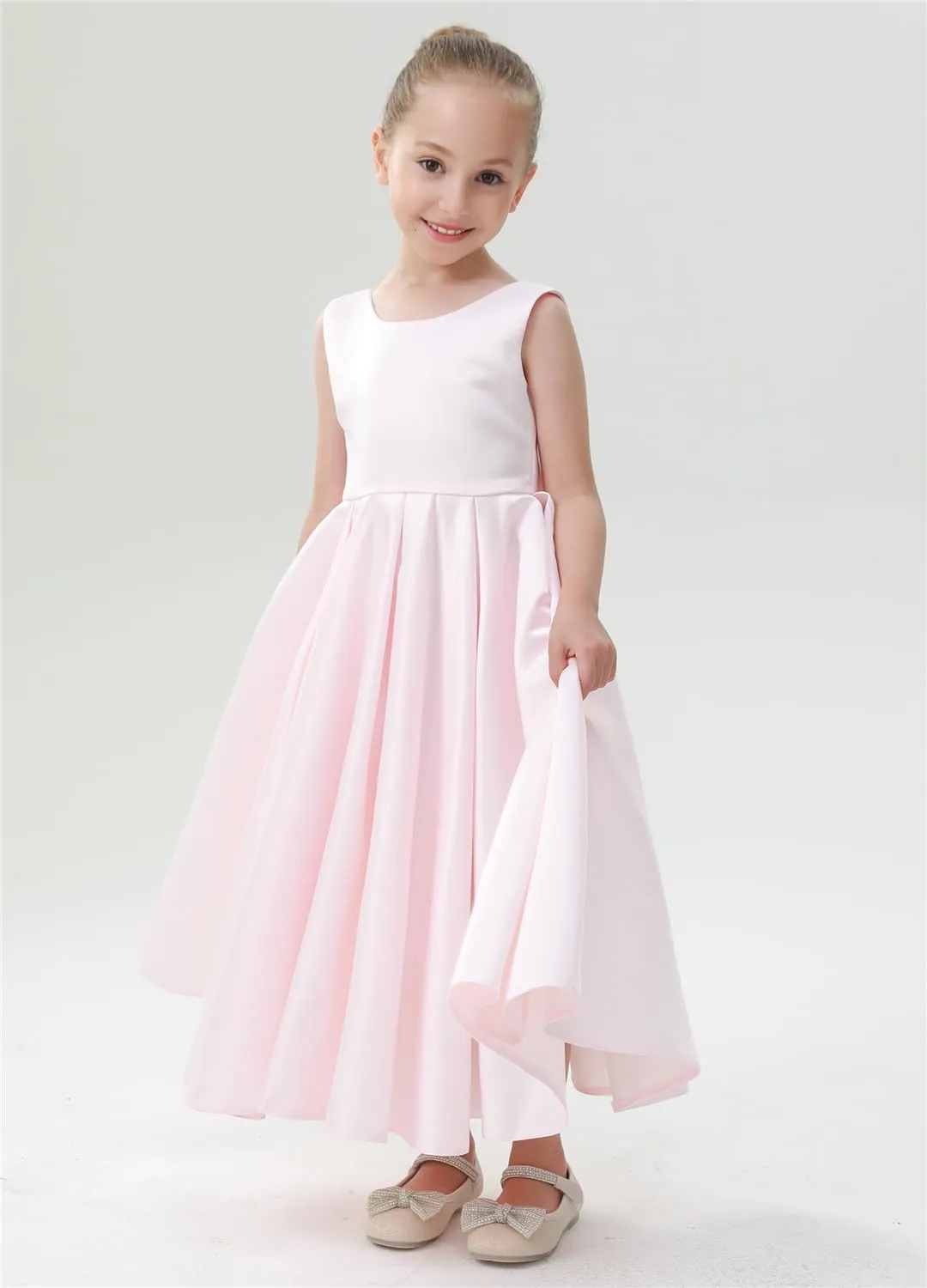 2Bunnies Girls' Satin Bow-Knot Sleeveless Maxi Dress