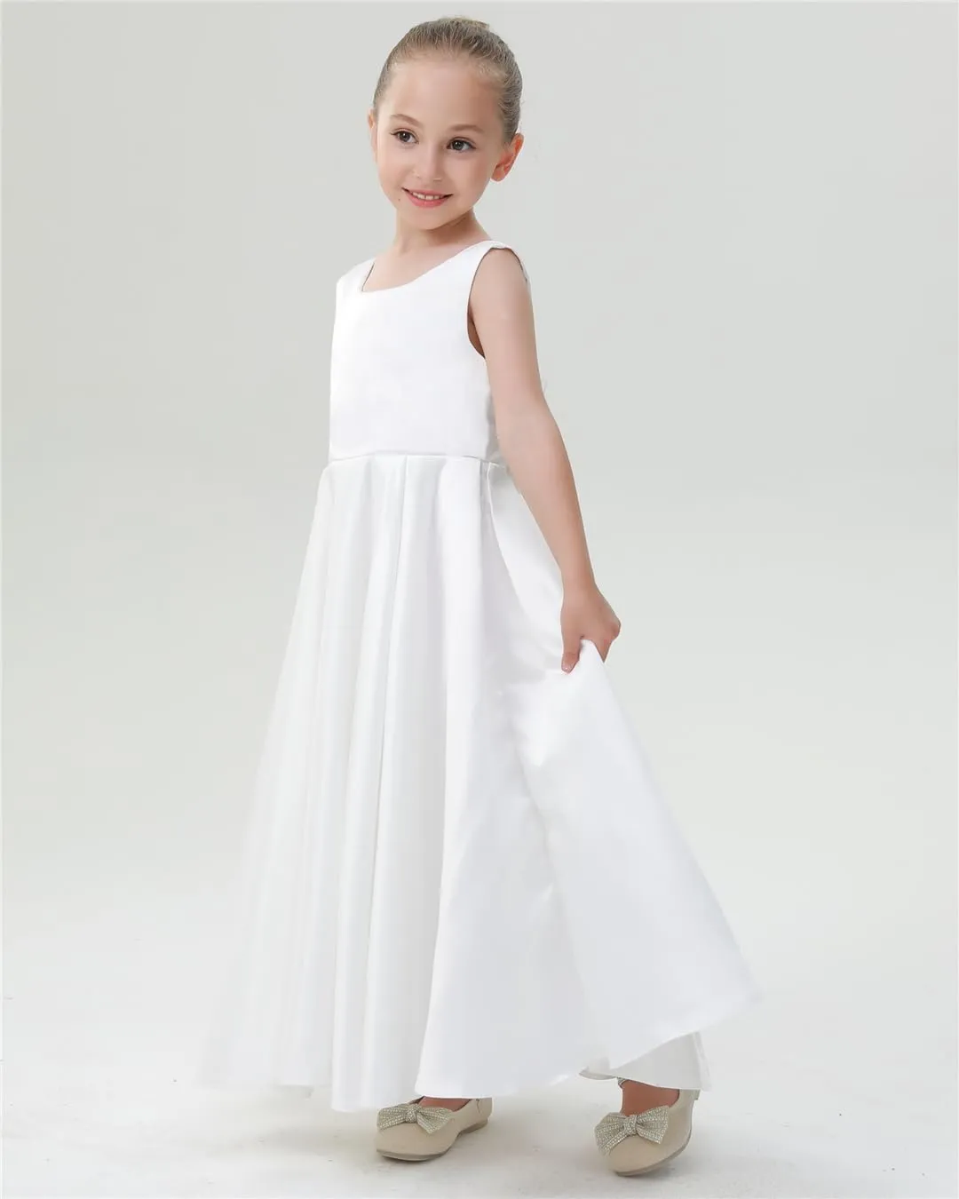 2Bunnies Girls' Satin Bow-Knot Sleeveless Maxi Dress